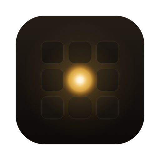 The Orbtile app icon: nine dark keys, the centre one lit by a warm glowing heart