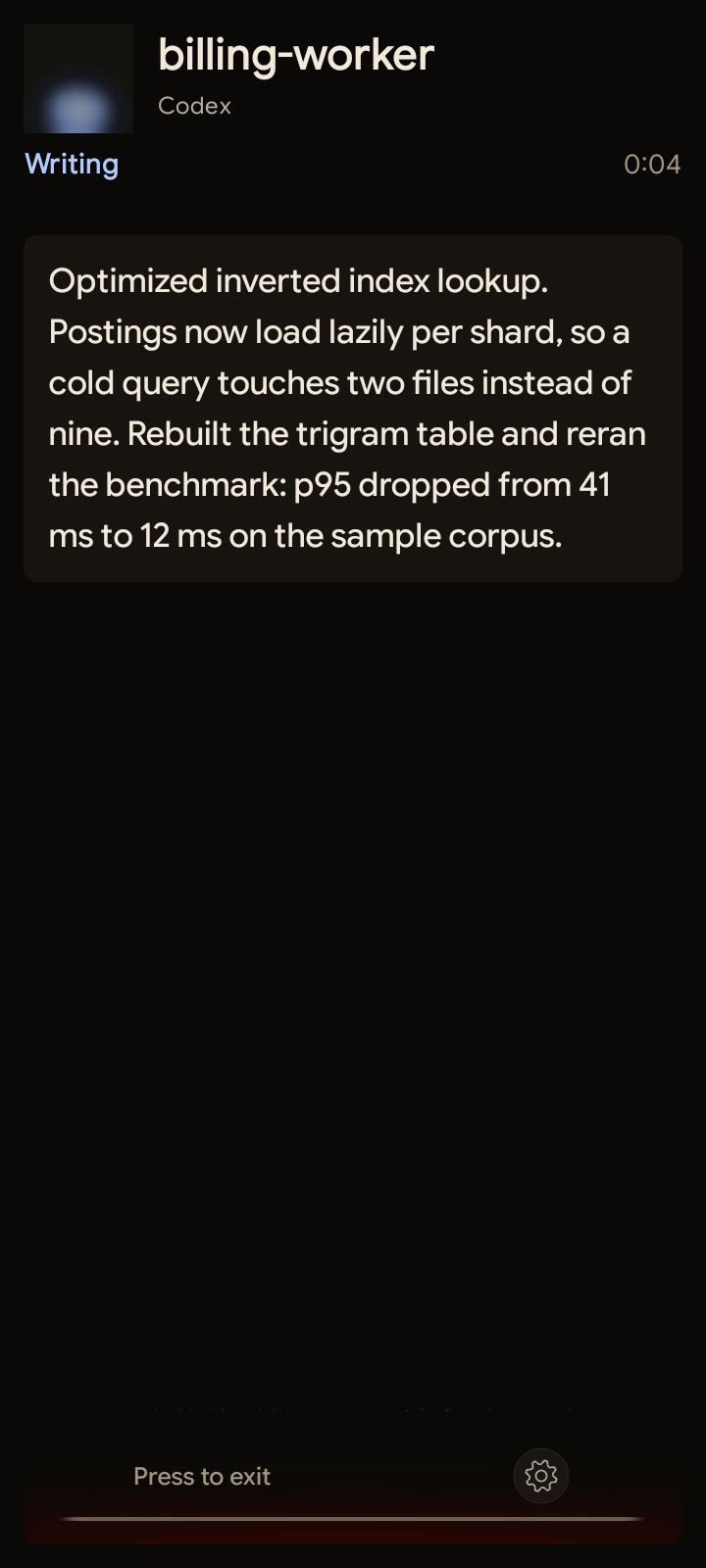 Orbtile Mobile for Android showing the billing-worker sample message